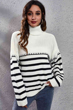 Load image into Gallery viewer, Striped Turtleneck Drop Shoulder Sweater