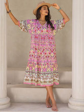 Load image into Gallery viewer, Printed V-Neck Balloon Sleeve Midi Dress