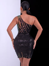 Load image into Gallery viewer, Multicolored Sequin One-Shoulder Bodycon Dress