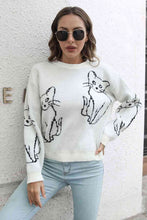 Load image into Gallery viewer, Cat Pattern Round Neck Long Sleeve Pullover Sweater