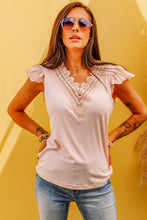 Load image into Gallery viewer, Lace Trim Flutter Sleeve V-Neck Top