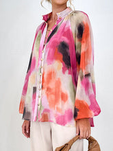 Load image into Gallery viewer, Printed Button Up Balloon Sleeve Shirt