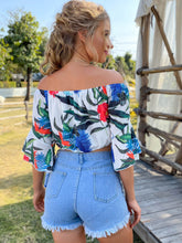 Load image into Gallery viewer, Botanical Print Bell Sleeve Cropped Top