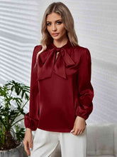 Load image into Gallery viewer, Tie Neck Long Puff Sleeve Blouse