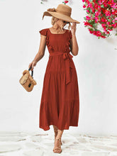 Load image into Gallery viewer, Tie Belt Ruffled Tiered Dress