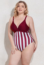 Load image into Gallery viewer, Plus Size Two-Tone Tie Back One-Piece Swimsuit