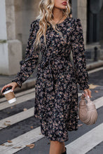 Load image into Gallery viewer, Printed Round Neck Flounce Sleeve Dress