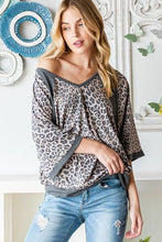 Load image into Gallery viewer, Heimish Full Size Leopard Contrast V-Neck Half Sleeve T-Shirt