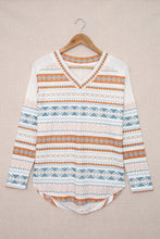 Load image into Gallery viewer, Geometric Print V-Neck Curved Hem Top