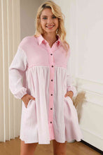 Load image into Gallery viewer, Buttoned Collared Neck Dropped Shoulder Mini Dress