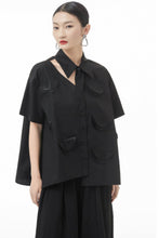 Load image into Gallery viewer, Cutout Pointed Collar Button Front Shirt
