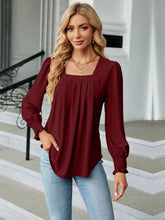 Load image into Gallery viewer, Ruched Square Neck Lantern Sleeve Blouse
