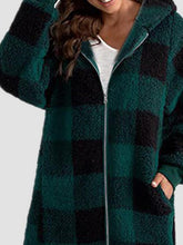 Load image into Gallery viewer, Plaid Zip Up Hooded Jacket with Pockets
