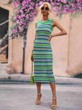Load image into Gallery viewer, Striped Round Neck Sleeveless Midi Cover Up Dress