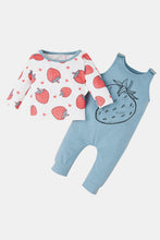 Load image into Gallery viewer, Baby Girl Strawberry Print Tee and Graphic Overalls Set
