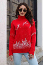 Load image into Gallery viewer, Reindeer & Snow Pattern Turtle Neck Pullover Sweater