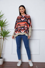 Load image into Gallery viewer, Geometric Striped Splicing Round Neck Blouse