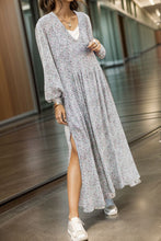 Load image into Gallery viewer, Slit Printed Tie Neck Long Sleeve Dress
