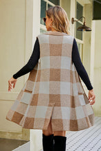 Load image into Gallery viewer, Plaid Open Front Sleeveless Cardigan with Pockets