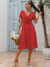 Load image into Gallery viewer, Decorative Button Tie Front Midi Dress
