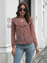 Load image into Gallery viewer, Printed Statement Collar Long Sleeve Blouse