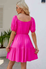 Load image into Gallery viewer, Ruched Square Neck Puff Sleeve Mini Dress