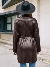 Load image into Gallery viewer, Tie Waist PU Leather Trench Coat