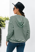 Load image into Gallery viewer, Striped Half-Button Dropped Shoulder Hoodie