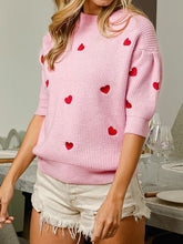 Load image into Gallery viewer, Heart Embroidered Dropped Shoulder Sweater