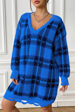 Load image into Gallery viewer, Plaid V-Neck Long Sleeve Sweater Dress