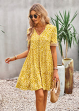 Load image into Gallery viewer, Floral Buttoned Puff Sleeve Dress