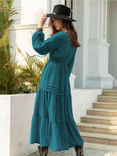 Load image into Gallery viewer, Tie Neck Long Sleeve Midi Tiered Dress