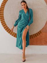 Load image into Gallery viewer, Split Hem Surplice Midi Dress