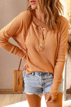 Load image into Gallery viewer, Waffle Knit Henley Long Sleeve Top