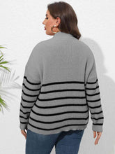 Load image into Gallery viewer, Plus Size Zip-Up Striped Sweater