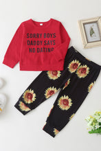 Load image into Gallery viewer, Girls Letter Top and Sunflower Pants Set