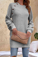 Load image into Gallery viewer, Round Neck Button Detail Ribbed Sweater