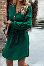 Load image into Gallery viewer, Notched Tie Waist Dropped Shoulder Mini Dress