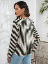 Load image into Gallery viewer, Striped Long Sleeve Notched Blouse