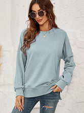 Load image into Gallery viewer, Round Neck Dropped Shoulder Slit Sweatshirt