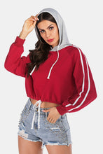 Load image into Gallery viewer, Full Size Side Stripe Drawstring Hem Cropped Hoodie