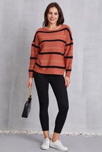 Load image into Gallery viewer, Striped Round Neck Dropped Shoulder Sweater