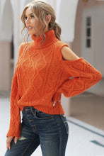 Load image into Gallery viewer, Cold Shoulder Textured Turtleneck Sweater