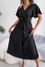 Load image into Gallery viewer, Pleated Flutter Sleeve Belted Dress