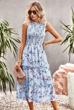 Load image into Gallery viewer, Frill Trim Smocked Sleeveless Midi Dress