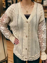 Load image into Gallery viewer, Eyelet Button Up Lantern Sleeve Cardigan