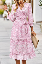 Load image into Gallery viewer, Leopard Surplice Tie Belt Slit Dress