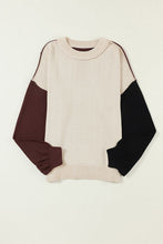 Load image into Gallery viewer, Contrast Round Neck Dropped Shoulder Sweater
