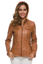 Load image into Gallery viewer, Zipper Front Hooded PU Leather Jacket