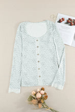 Load image into Gallery viewer, Leopard Buttoned Lace Trim Round Neck Top